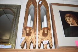 PAIR OF MODERN GILT PAINTED MIRRORED CANDLE SCONCES, EACH HEIGHT APPROX 50CM