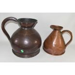 LARGE COPPER EWER TOGETHER WITH A METAL EWER