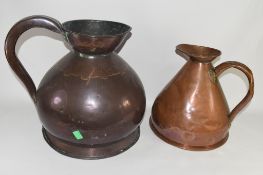 LARGE COPPER EWER TOGETHER WITH A METAL EWER