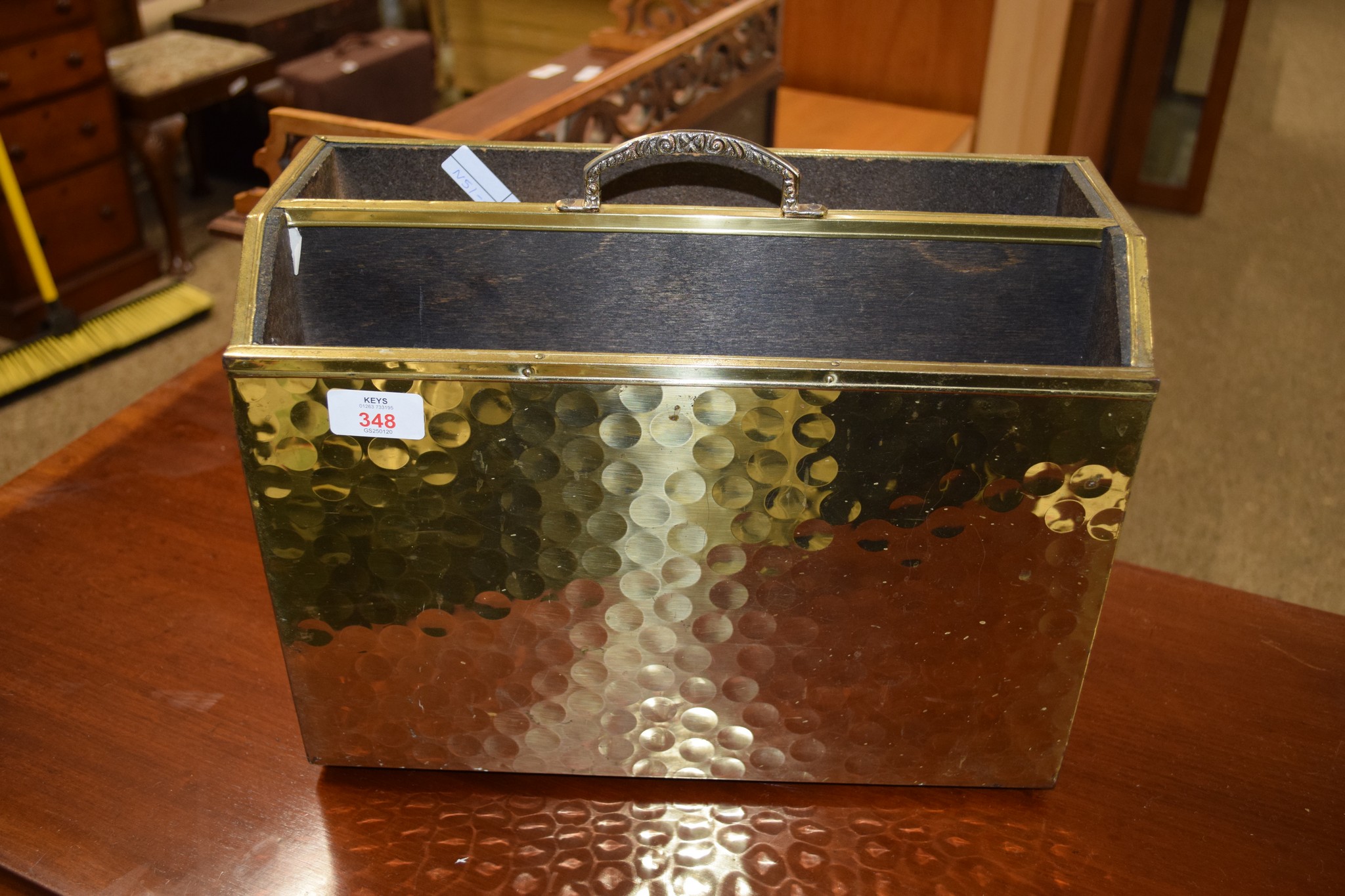 BRASS ENCASED MAGAZINE BOX, WIDTH APPROX 37CM