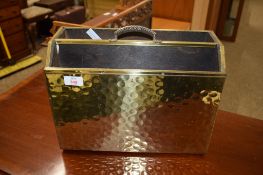 BRASS ENCASED MAGAZINE BOX, WIDTH APPROX 37CM