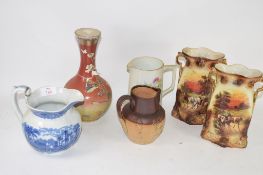 CERAMIC ITEMS INCLUDING A CAULDON BLUE AND WHITE JUG, DOULTON HARVESTWARE JUG AND OTHER ITEMS