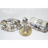 GROUP OF SILVER PLATED FLATWARES TOGETHER WITH A GRAVY BOAT AND TEA STRAINER, CANDLE HOLDER AND
