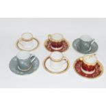 SIX COFFEE CUPS AND SAUCERS, VARIOUS MAKERS, INCLUDING CROWN STAFFORDSHIRE