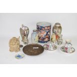 CERAMIC ITEMS INCLUDING TWO CHINESE PORCELAIN FAMILLE ROSE VASES (ONE A/F)
