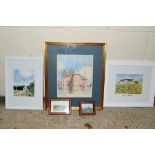 QUANTITY OF VARIOUS FRAMED PICTURES INCLUDING SMALL WATERCOLOUR OF A COUNTRY CHURCH, PENCIL