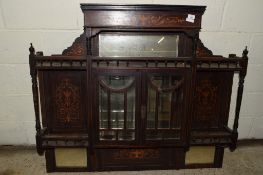 VICTORIAN HALL MIRROR WITH CENTRAL GLAZED CABINET FLANKED BY INLAID DECORATION WITH GALLERIED