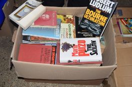 BOX OF MIXED BOOKS, VARIOUS HARDBACK NOVELS BY ROBERT LUDLUM, MARIO PUZO