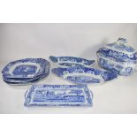 BLUE AND WHITE ITEMS, MAINLY SPODE ITALIAN PATTERN, COMPRISING SERVING DISHES AND A TUREEN AND