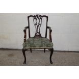 19TH CENTURY MAHOGANY CARVER CHAIR, WIDTH APPROX 60CM MAX