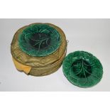 NINE MINTON GREEN GLAZED LEAF MOULDED PLATES