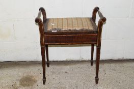 EDWARDIAN PIANO STOOL WITH STRUNG DECORATION, WIDTH MAX APPROX 55CM