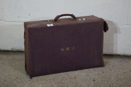 VINTAGE SUITCASE BY W HOUGHTON OF SOUTHAMPTON ROW, LONDON COMPLETE WITH FITTED CANVAS COVER