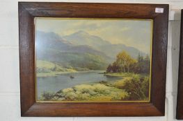 PAIR OF LARGE OAK FRAMED PICTURES OF MOUNTAIN SCENES