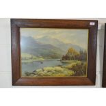 PAIR OF LARGE OAK FRAMED PICTURES OF MOUNTAIN SCENES