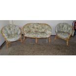 THREE PIECE CANE CONSERVATORY SUITE, UPHOLSTERED