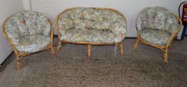 THREE PIECE CANE CONSERVATORY SUITE, UPHOLSTERED