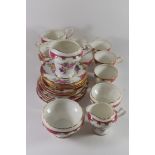 PART AYNSLEY TEA SET, THE PINK AND WHITE GROUND WITH FLORAL SPRAYS