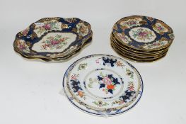 BOOTHS 18TH CENTURY WORCESTER STYLE WARES DECORATED WITH FLOWERS INCLUDING SIX PLATES AND TWO