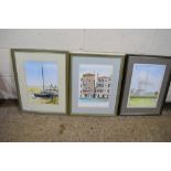 QUANTITY OF VARIOUS FRAMED PICTURES INCLUDING A WATERCOLOUR OF A BOAT IN MARSHES, MIXED MEDIA