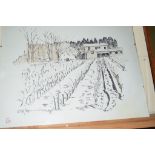 SKETCH DEPICTING A FARM, APPROX 40 X 50CM