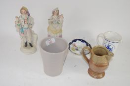 CERAMIC ITEMS INCLUDING TWO FIGURES AND A POTTERY JUG