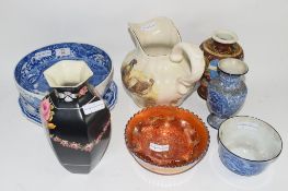 POTTERY ITEMS INCLUDING A COPELAND SPODE ITALIAN PATTERN BOWL, TWO PIECES OF CARNIVAL GLASS, BOTH