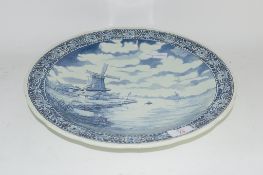 LARGE BLUE AND WHITE CHARGER WITH A DUTCH DELFT TYPE DESIGN