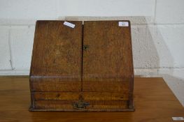 EARLY 20TH CENTURY OAK TABLE TOP STATIONERY BOX WITH FITTED INTERIOR, WIDTH APPROX 38CM