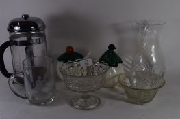 GLASS WARES AND A LARGE GLASS COFFEE POT