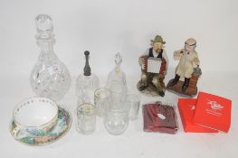 CUT GLASS DECANTER AND OTHER GLASS AND CERAMIC ITEMS INCLUDING A ROYAL WORCESTER BREAKFAST CUP AND