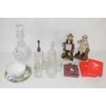 CUT GLASS DECANTER AND OTHER GLASS AND CERAMIC ITEMS INCLUDING A ROYAL WORCESTER BREAKFAST CUP AND