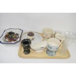 TRAY CONTAINING GLASS AND CERAMICS INCLUDING CUT GLASS VASE, CERAMIC VASES AND JUGS