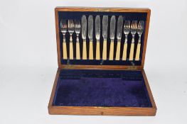 BOXED SET OF PLATED KNIVES WITH BONE HANDLES