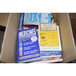 BOX OF MIXED BOOKS, NOVELS, MEDICINES, HANDWRITING, MASSAGE