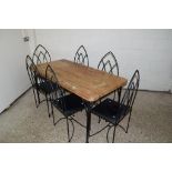 MODERN METAL FRAMED AND PINE TOPPED SET OF DINING TABLE AND CHAIRS, TABLE TOP APPROX 153 X 77CM
