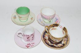 ENGLISH PORCELAIN TEA CUPS AND SAUCERS, VARIOUS FLORAL DESIGNS