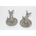 PAIR OF METAL RING TRAYS, SILVER PLATED MODELLED AS RABBITS