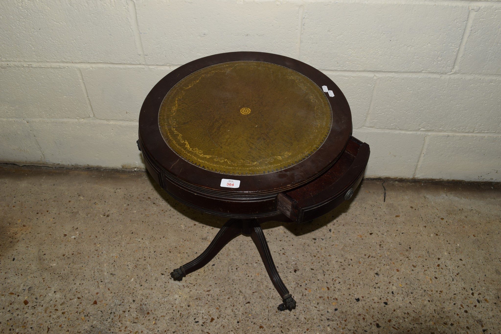 SMALL LEATHER TOP REPRODUCTION DRUM TABLE, DIAM APPROX 50CM - Image 2 of 2