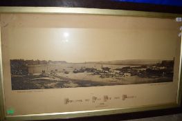 VINTAGE FRAMED PHOTOGRAPHIC PRINT "HARTLEPOOL AND TEES BAY FROM MIDDLETON 1884", APPROX 30 X 90CM
