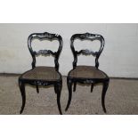 PAIR OF CANE SEATED BEDROOM CHAIRS INSET WITH MOTHER OF PEARL DECORATION, HEIGHT APPROX 80CM