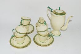 ART DECO TEA SET WITH A GREEN BANDED DECORATION BY GROSVENOR CHINA COMPRISING A COFFEE POT, MILK