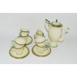 ART DECO TEA SET WITH A GREEN BANDED DECORATION BY GROSVENOR CHINA COMPRISING A COFFEE POT, MILK
