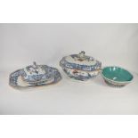 DINNER WARES BY MASONS IRONSTONE INCLUDING TWO CASSEROLES AND COVERS, SERVING DISH AND FURTHER