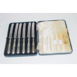 GROUP OF PLATED FRUIT KNIVES IN ORIGINAL BOX (6)
