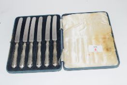 GROUP OF PLATED FRUIT KNIVES IN ORIGINAL BOX (6)