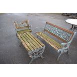 METAL FRAMED GARDEN BENCH T/W MATCHING CHAIR (A/F) AND TABLE