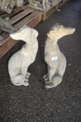 PAIR OF COMPOSITION GARDEN ORNAMENTS OF SEATED DOGS 54CM