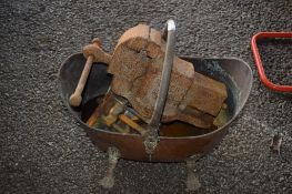 LGE RECORD VICE T/W VINTAGE BRASS COAL SCUTTLE