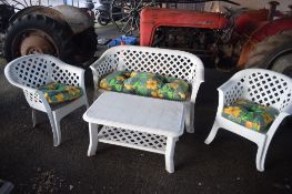 FOUR PIECE GARDEN CHAIR SET INC SOFA, TWO CHAIRS AND TABLE